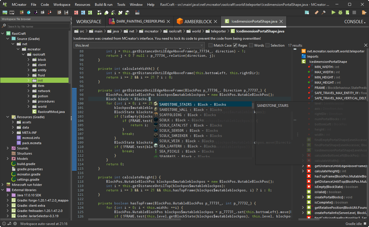 MCreator's Java code editor
