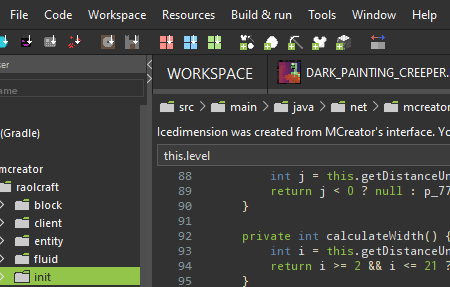 Integrated code editor for Minecraft mods