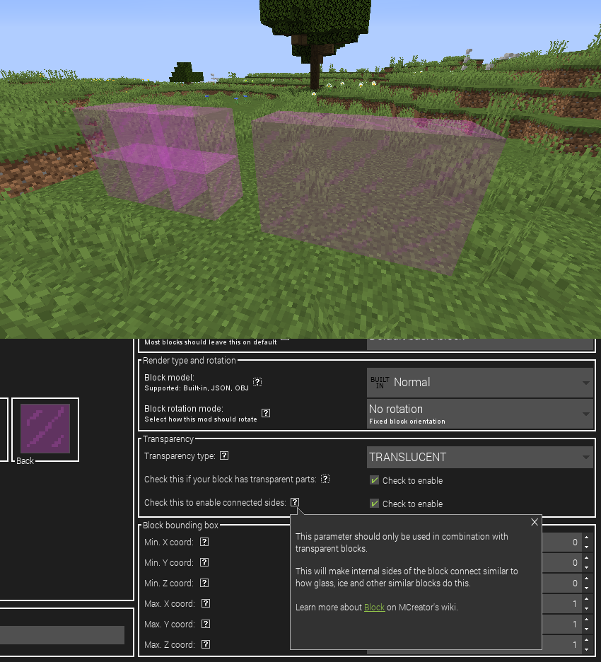 MCreator connected sides block support