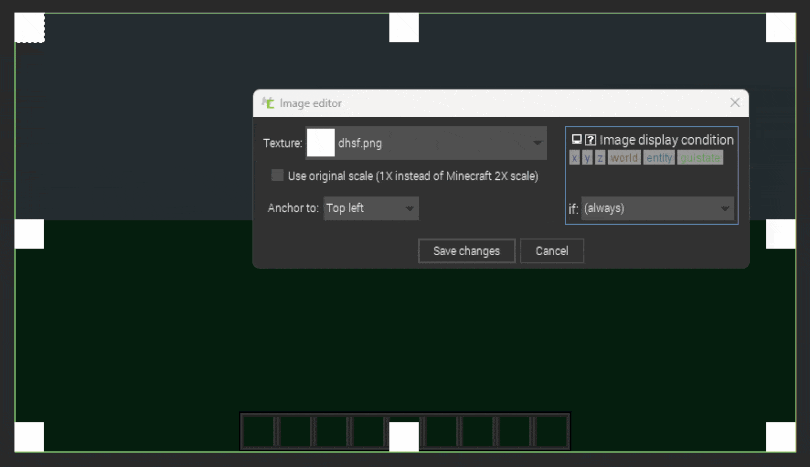 Specifying custom Minecraft overlay component anchor points in MCreator Minecraft mod maker