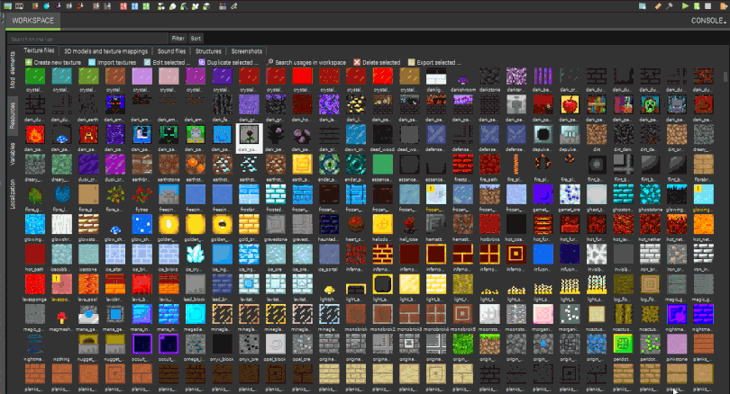 Using the new element usages system in MCreator to find out what mod elements use the selected group of textures