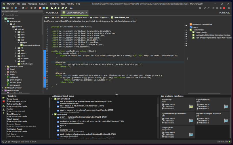 IDE-like Java debugger for debugging source code of your Minecraft mods