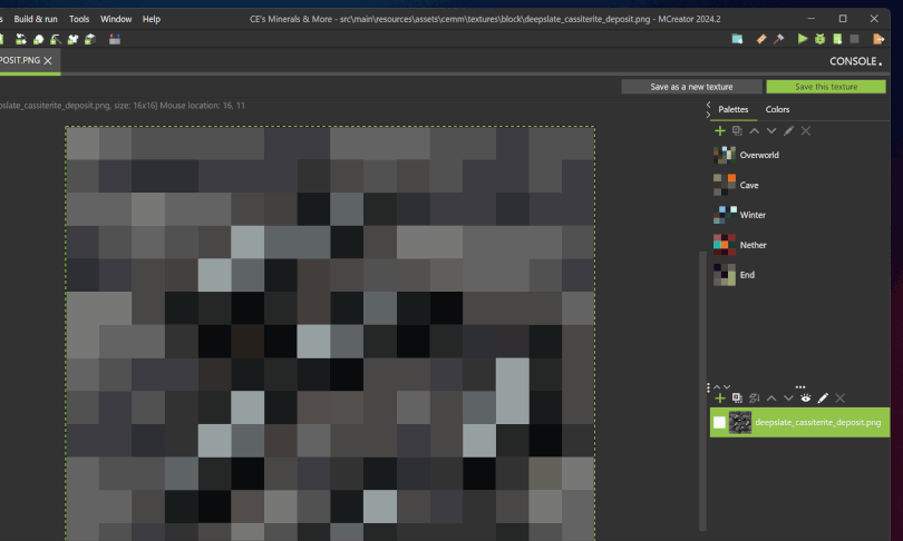 Pixel image editor in MCreator will now support color palettes, including some built-in Minecraft color paletters