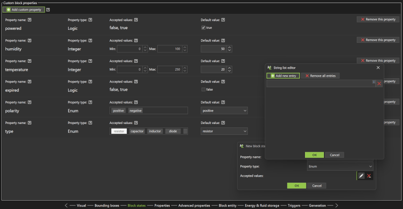 Block state properties for custom Minecraft block in MCreator Minecraft mod maker