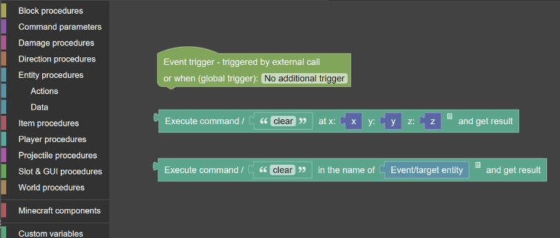 Command result procedure blocks in MCreator