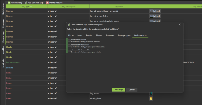 New enchantment-type Minecraft tags supported in Minecraft mod maker MCreator