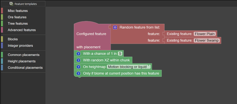 Existing Minecraft worldgen feature reference block