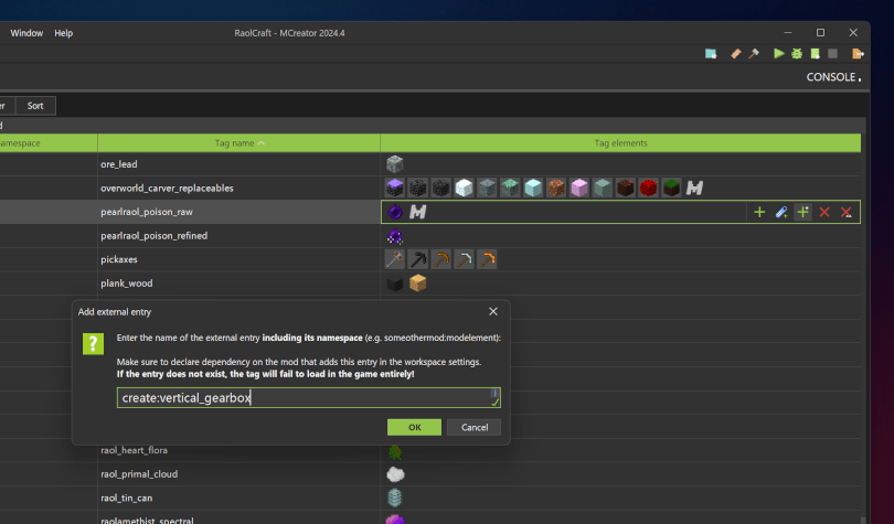 Referencing external 3rd pary mod elements is now possible in Minecraft tags in MCreator