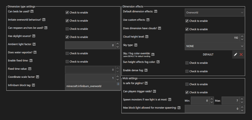 Even more custom Minecraft dimension parameters in MCreator