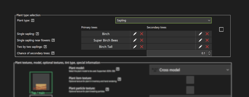 A new sapling plant type option in Minecraft
