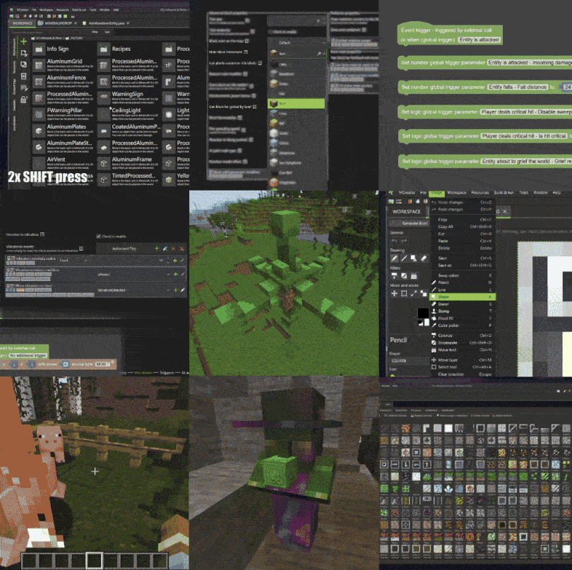 MCreator Minecraft mod maker - free Minecraft mod creator - pre-release features collage