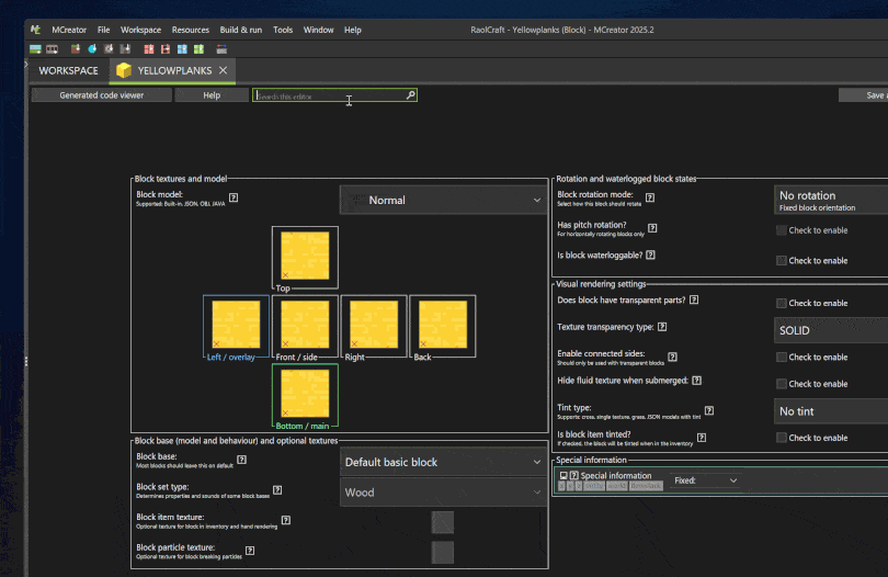 A convenient system to quickly search for parameters in the Minecraft mod element editors