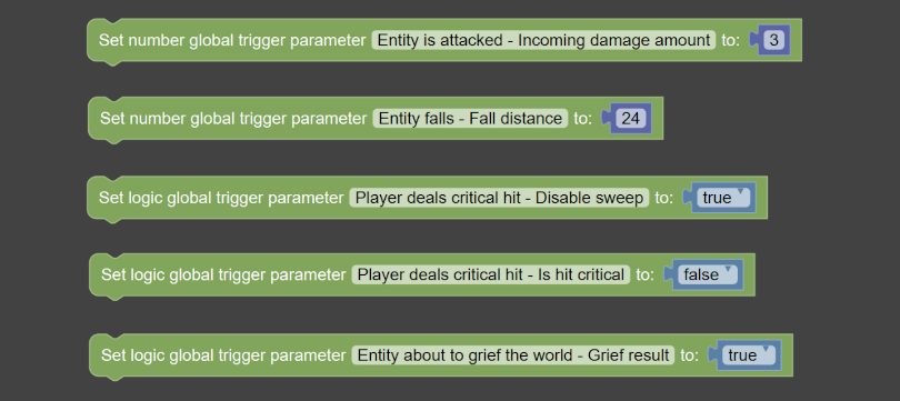 New global trigger parameter procedure blocks in MCreator