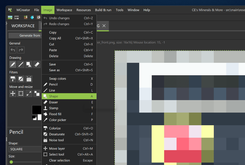 Improved image editor keyboard shortcuts