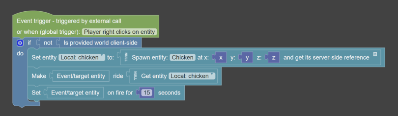 A procedure block to spawn the entity and get its reference