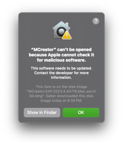 MCreator Application Mac Warning