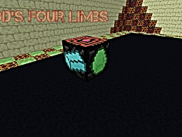 A obsidian block with a cyan ingot on one side and a green diamond on the other