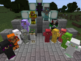 The armor stacked up by tier. Of course, they all have weapons and tools, some have ores and blocks.