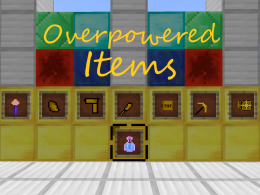 The text overpowered items and a screenshot showing off every item.