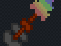 A spear with an axe head at the bottom and rainbow spearhead.