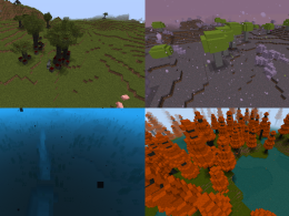 Top to bottom, left to right: Bloodwood Forest, Open Ocean, Toxic Mushroom Forest, Ancient Forest.