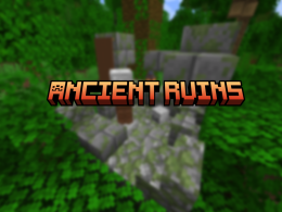 The mod's name displayed in Minecraft Dungeons style, with one of the modded structures as a background.