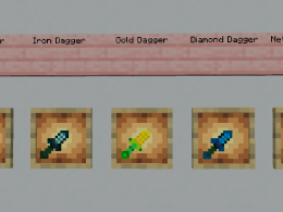 Show some diffrent daggers includeing wood dagger, iron dagger, gold dagger, diamond dagger, netherite dagger.