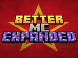 The text "Better MC Expanded" on a background with a gold star, hammer, and sickle on top of a red backdrop.