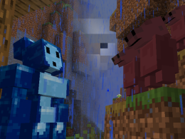 A bonnoid and a group of Guiners staring at each other in the rain.