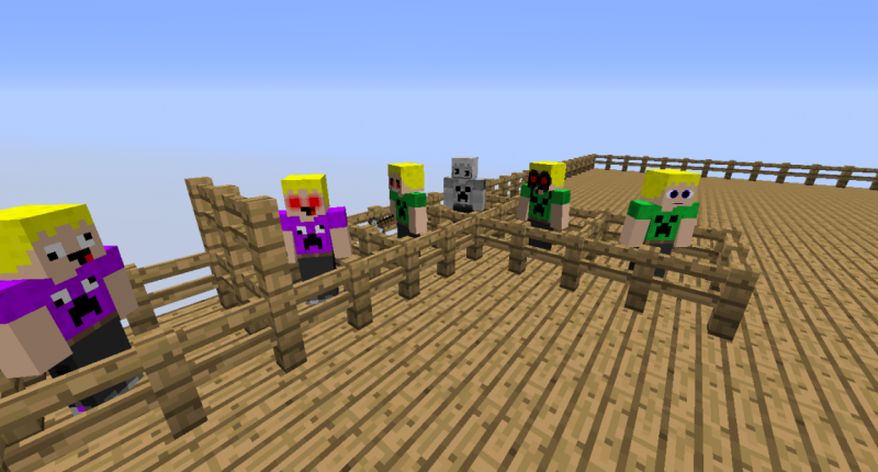 The mobs in the mod. From left to right, they are: Dermernt, Dermernt.mpeg, Dement.exe, suicidemouse.avi Dement, Squidward's Suicide Dement, and BEN DROWNED Dement. All except Dermernt and exe are non-canon and reside in Non-Canonia. More details in the description.