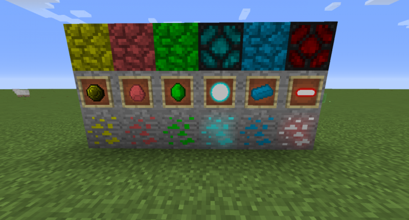 The ores, materials, and their blocks