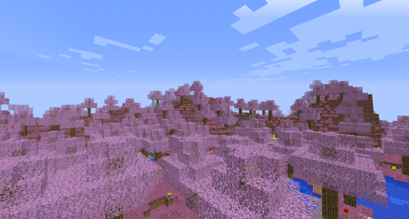 One of the new biomes (leaves have a glitch that makes you have x-ray vision) Cherry Forest