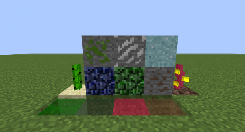 All the blocks in the mod It looks prettier when you put it in some biomes