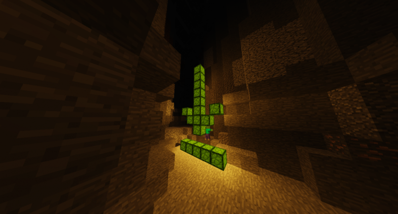 Glowing download arrow made of Glowblocks.