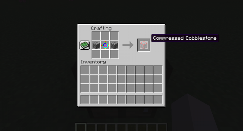 To craft compressed blocks, put the Compressive Machine in the center & 2 of the block you want to compress on the left & right sides