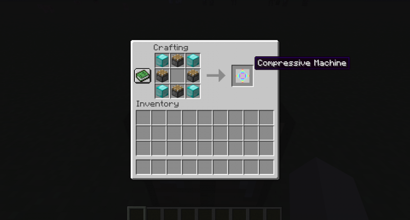Compressive Machine Recipe Compressive Machine is crafted by 4 pistons on the sides & 4 blocks of diamond in the corners