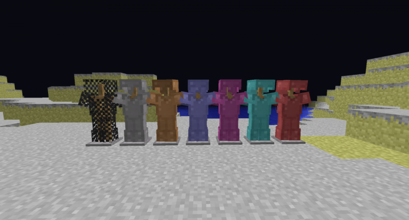 (left to right) Flint Chain, Unfired Clay, Clay, Power Kyanite, Chaos Ruby, Hero armor, Dragonscale
