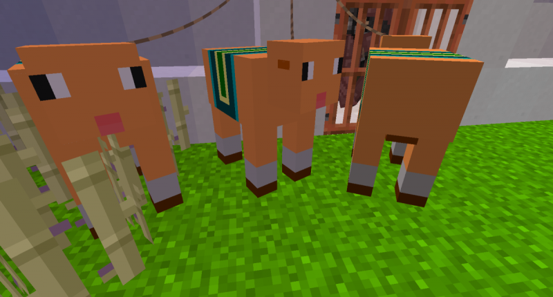 Camels are ridable and can have both saddles and horse armor on but they change the skins of the camels.