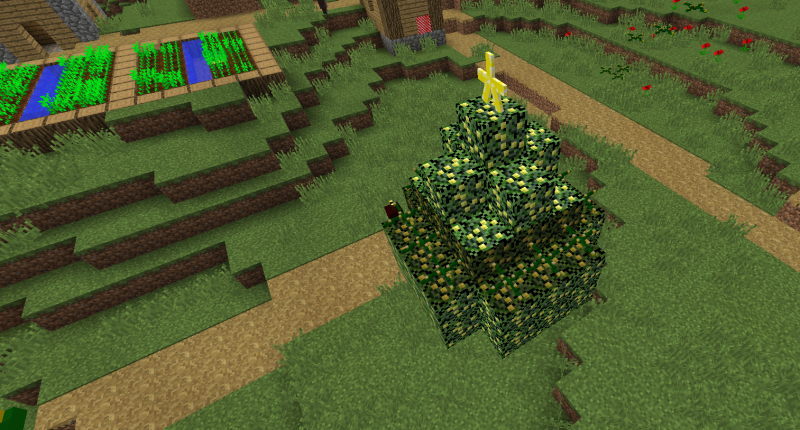 Xmas Decorations Mod A Christmas tree made of decorated leaves, ornaments, Christmas lights and a star topper.
