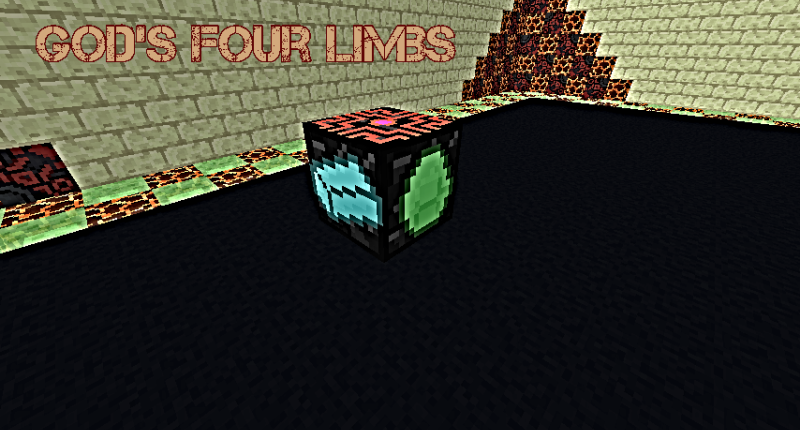 A obsidian block with a cyan ingot on one side and a green diamond on the other