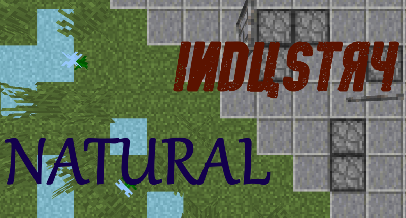 Natural Industry, grass with mysterious magical blocks clashes with grey stone and iron bars