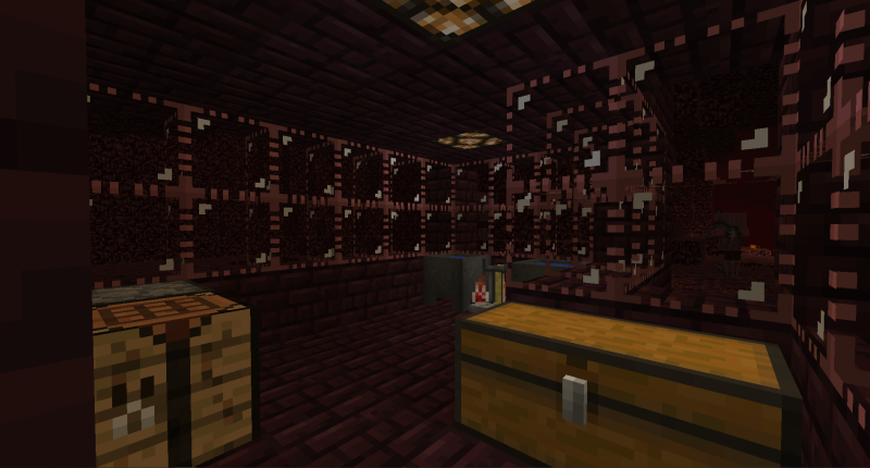 Smelt Soul Sand to create Soul Glass, a new decorative block that fits your Nether base better than Glass does. A Nether base created with the new decorative Soul Glass.