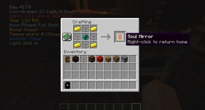 Crafting recipe for a new item, the Soul Mirror.