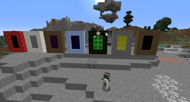 Here are most of the new dimensions added, a total of 8. And yes, one of the new mobs is in front. Dimensions