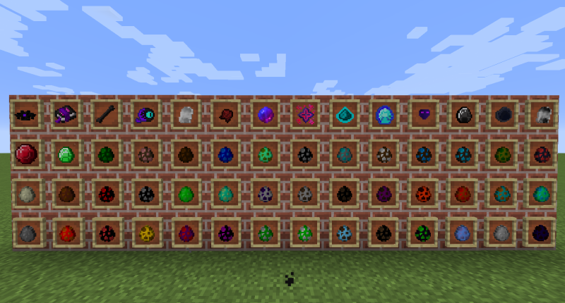 Item frames showing all of the new items The Image for this mod