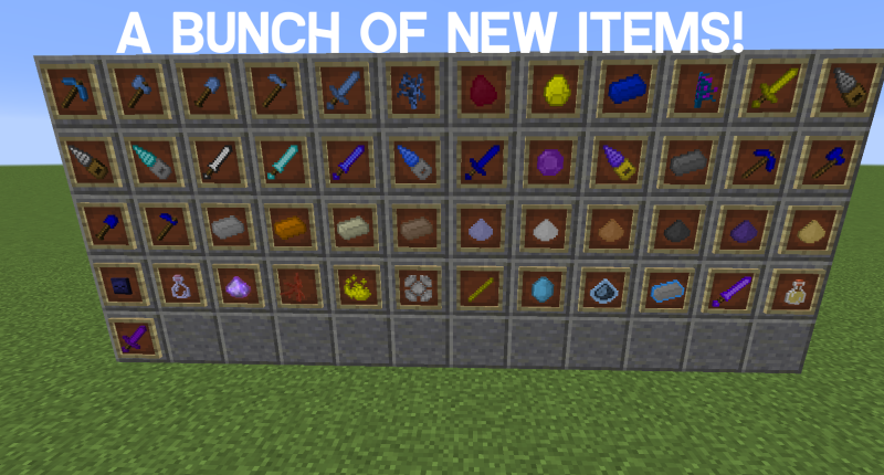 Loads of new items Ranging from swords, pickaxes, drills and more!