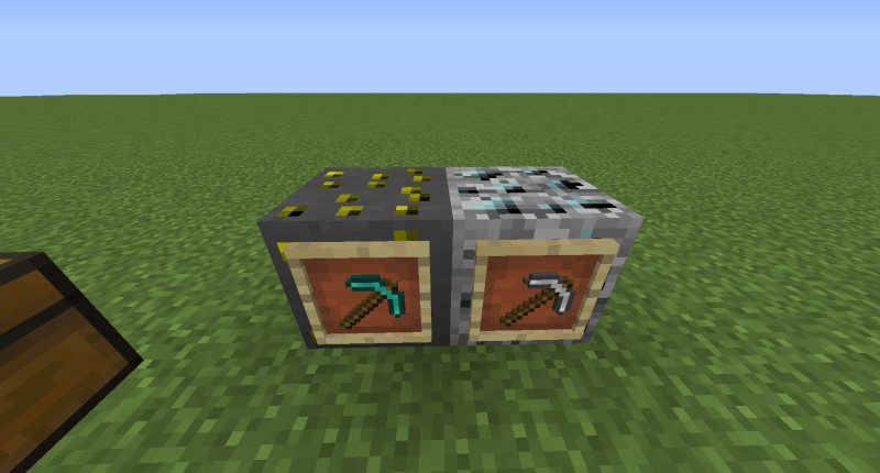 The two new ores and the respective pickaxes that can break them. The two new ores and the respective pickaxes that can break them.