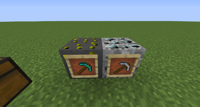 The two new ores and the respective pickaxes that can break them.