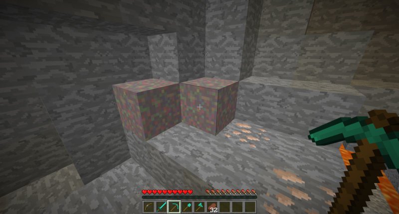 Glitch blocks (which drop the material used to craft everything in the mod) that generated underground.