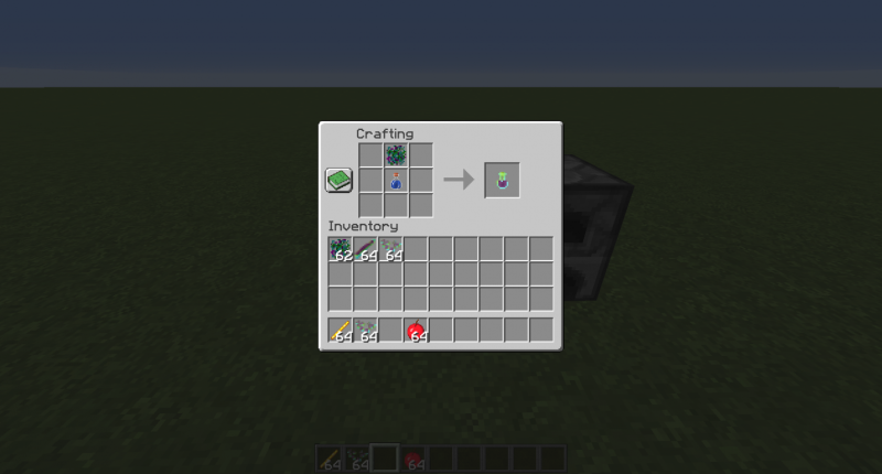 The crafting recipe for a glitched potion.